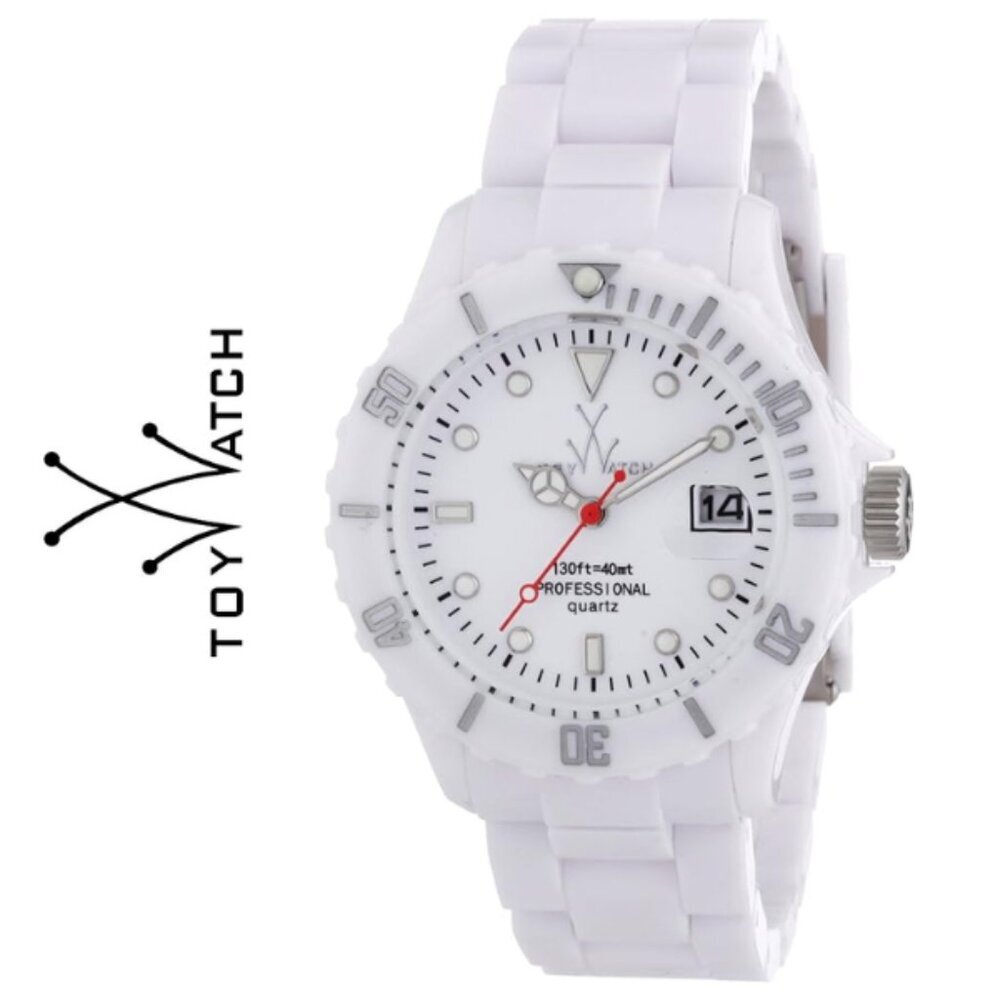 ToyWatch Fluo FL01WH All White Plasteramic Unisex Watch Rotating Bezel